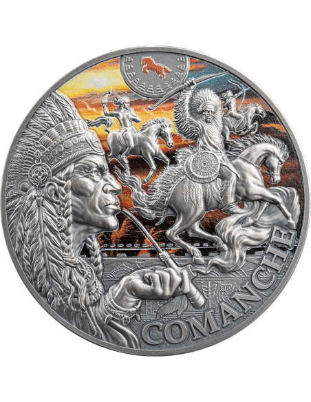COLORIZED COMANCHE Stammesgeist 2 Oz Silbermünze 2000 Francs Kamerun 2024 - Coins & More - Kamerun