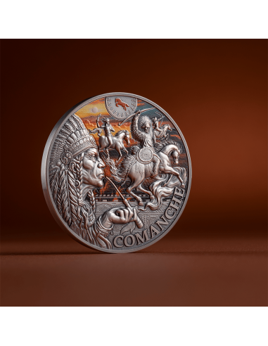 COLORIZED COMANCHE Stammesgeist 2 Oz Silbermünze 2000 Francs Kamerun 2024 - Coins & More - Kamerun