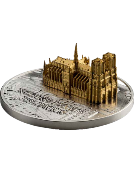 NOTRE DAME DE PARIS Sculpture complète Pièce 1 Oz Argent 3000 Francs Cameroun 2024 - Coins & More - Cameroun