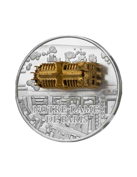 NOTRE DAME DE PARIS Sculpture complète Pièce 1 Oz Argent 3000 Francs Cameroun 2024 - Coins & More - Cameroun