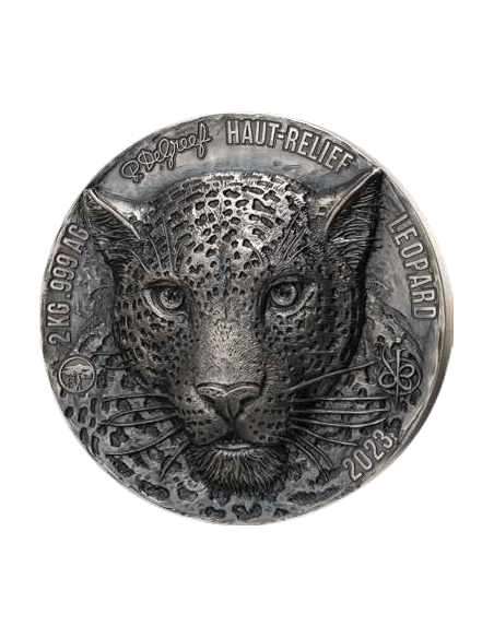 LEOPARD Big Five Africa 2Kg Kilo Silver Coin 20000 Francos Costa de Marfil 2023 - Coins & More - Costa de Marfil