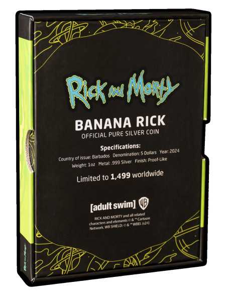 BANANA RICK Rick e Morty Moneta d'argento da 1 Oz 5$ Barbados 2024 - Coins & More - Barbados