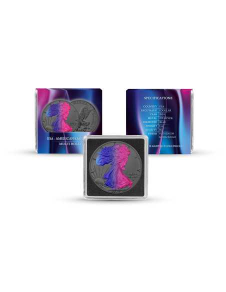 MULTI HOLO SILVER EAGLE 1 Oz Argento Rutenio Moneta da 1$ Dollaro USA 2024 - Coins & More - Usa