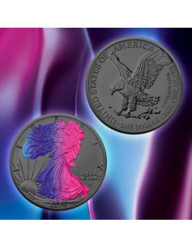 MULTI HOLO SILVER EAGLE 1 Oz Silver Ruthenium Coin 1$ Dólar USA 2024 - Coins & More - Usa