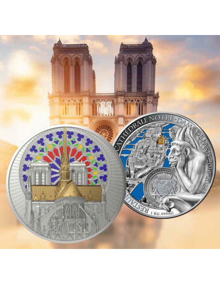 NOTRE DAME DE PARIS De Greef Edition 1Kg Silbermünze 10000 Francs Kongo 2024 - Coins & More - Afrika