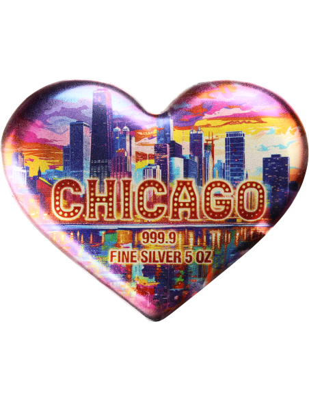 CHICAGO HEART ANA Edición 5 Oz Premium Silver Cast Bar 2024 - Coins & More - Plata