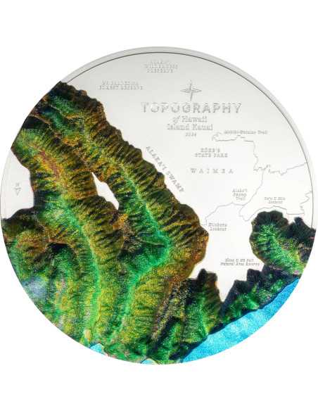 HAWAII Topografía Moneda de Plata de 5 Oz 25$ Islas Cook 2024 - Coins & More - Islas Cook