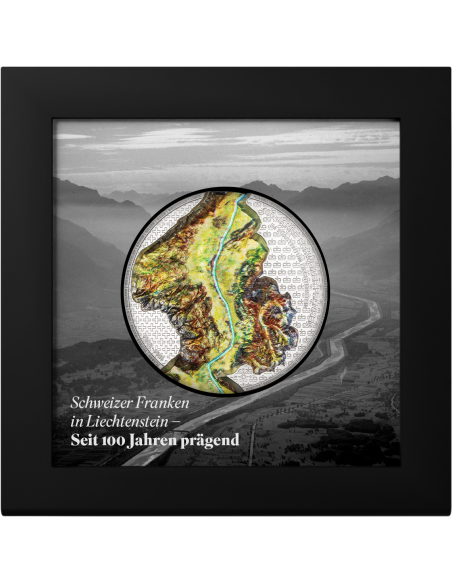 RHINE VALLEY 100 Jahre Schweizer Franken 2 Oz Silbermünze 10 Francs Liechtenstein 2024 - Coins & More - Europa