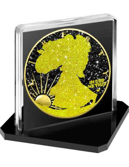 AMERICAN SILVER EAGLE Gold & Schwarz Iced Out Edition 1 Oz Silbermünze 1$ USA 2024 - Coins & More - Usa