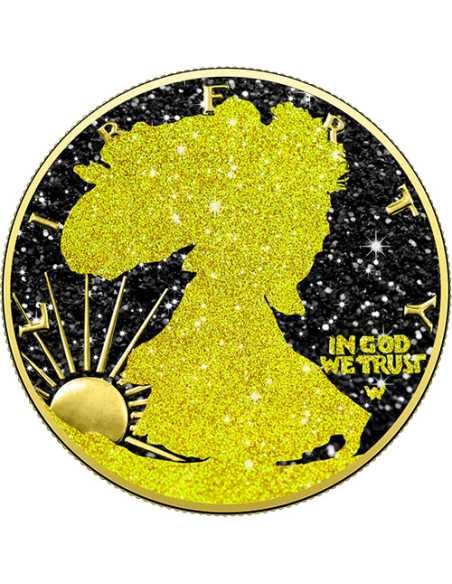 AMERICAN SILVER EAGLE Gold & Schwarz Iced Out Edition 1 Oz Silbermünze 1$ USA 2024 - Coins & More - Usa