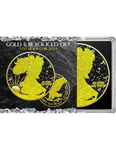AMERICAN SILVER EAGLE Gold & Schwarz Iced Out Edition 1 Oz Silbermünze 1$ USA 2024 - Coins & More - Usa