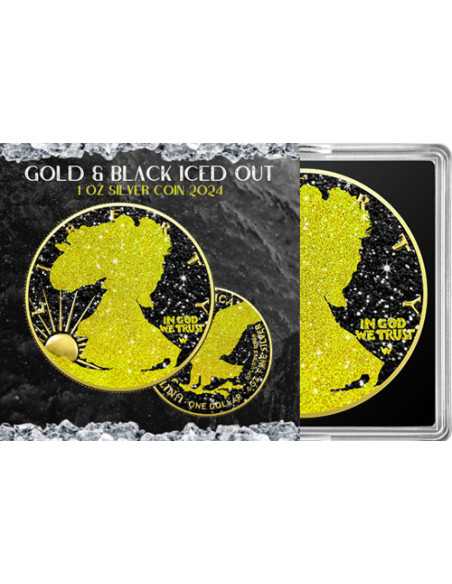 AMERICAN SILVER EAGLE Gold & Schwarz Iced Out Edition 1 Oz Silbermünze 1$ USA 2024 - Coins & More - Usa