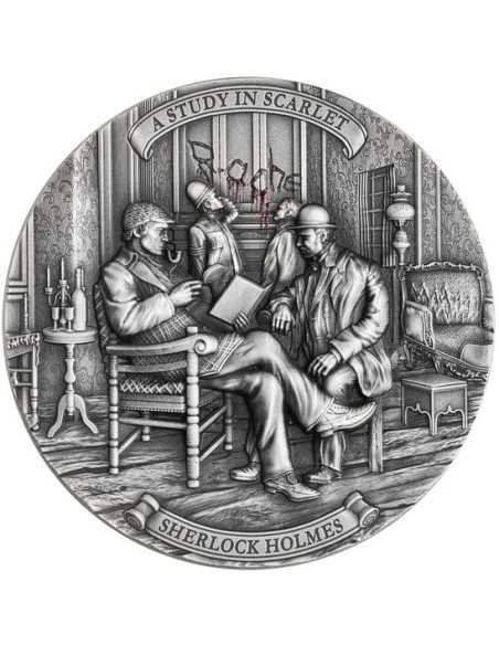 A STUDY IN SCARLET Sherlock Holmes Moneta d'argento da 2 Oz 5$ Niue 2023 - Coins & More - Niue