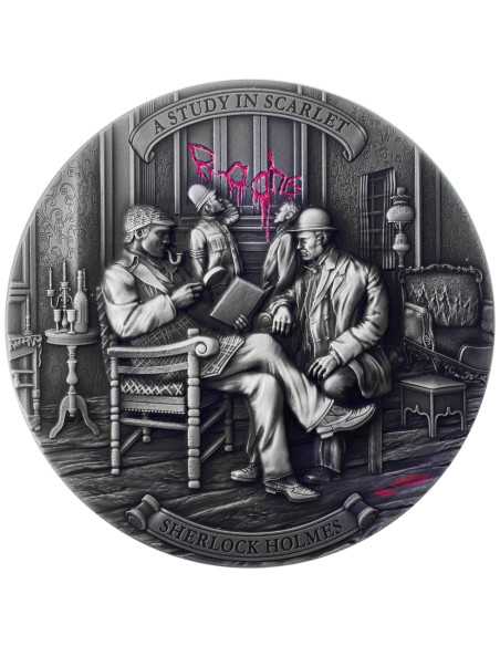 A STUDY IN SCARLET Sherlock Holmes Moneta d'argento da 2 Oz 5$ Niue 2023 - Coins & More - Niue