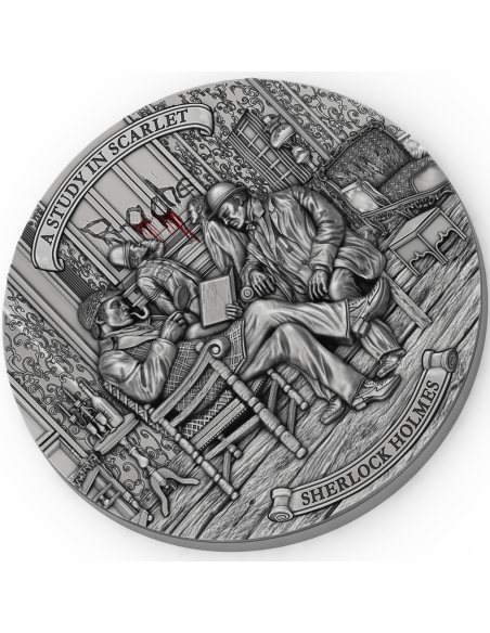 A STUDY IN SCARLET Sherlock Holmes Moneta d'argento da 2 Oz 5$ Niue 2023 - Coins & More - Niue