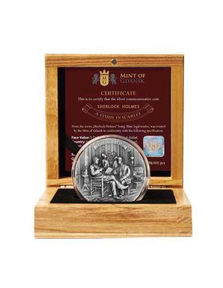 A STUDY IN SCARLET Sherlock Holmes Moneta d'argento da 2 Oz 5$ Niue 2023 - Coins & More - Niue
