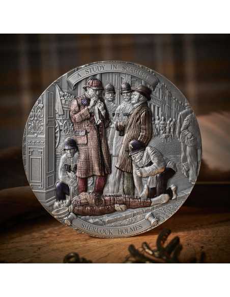 A STUDY IN SCARLET Sherlock Holmes Moneta d'argento da 200 g 15$ Niue 2024 - Coins & More - Niue