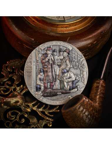 A STUDY IN SCARLET Sherlock Holmes Moneta d'argento da 200 g 15$ Niue 2024 - Coins & More - Niue