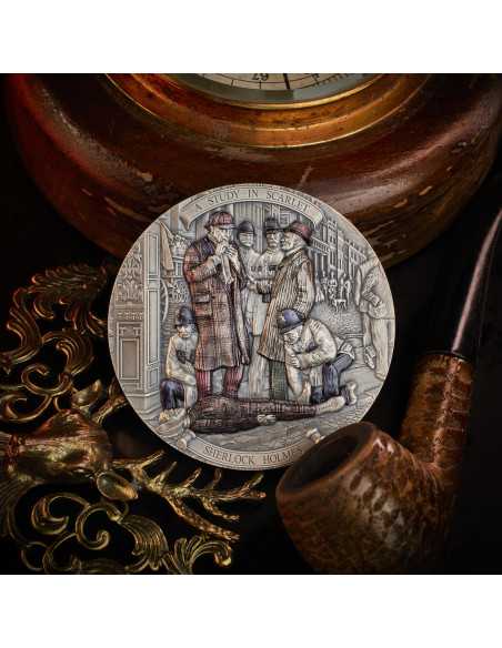A STUDY IN SCARLET Sherlock Holmes Moneta d'argento da 200 g 15$ Niue 2024 - Coins & More - Niue