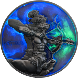 SAGITARIO Doce Signos del Zodiaco 5 Oz UV Moneda de Plata 12$ Dólares Niue 2024 - Coins & More - Chad
