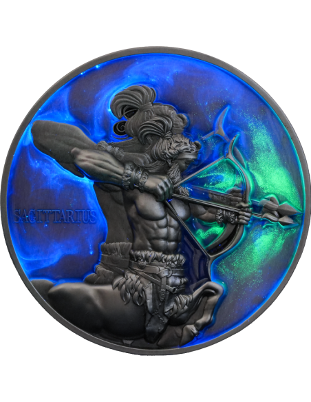 SAGITTARIUS Douze Signes du Zodiaque Pièce 5 Oz UV Argent 12$ Dollars Niue 2024 - Coins & More - Tchad