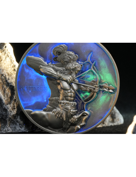 SAGITTARIO Dodici Segni Zodiacali 5 Oz UV Moneta d'Argento 12$ Dollari Niue 2024 - Coins & More - Chad