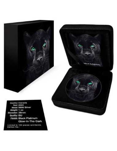 BLACK PANTHER Foglia d'acero fosforescente da 1 Oz d'argento 5$ Canada 2024 - Coins & More - Canada