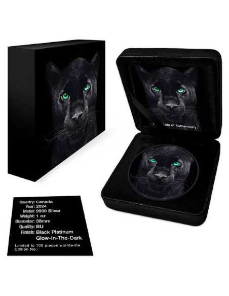 BLACK PANTHER Foglia d'acero fosforescente da 1 Oz d'argento 5$ Canada 2024 - Coins & More - Canada