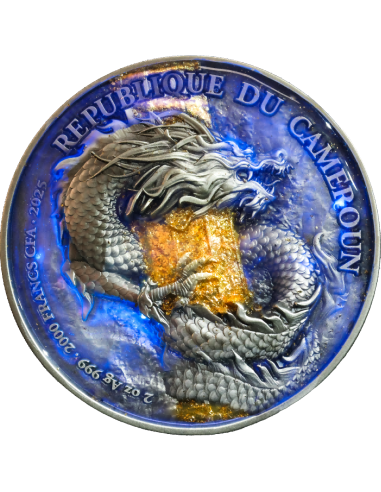 MONKEY KING 2 Oz Plata y 11,5 Oz Cobre Glow In Dark Coin 2000 Francos Camerún 2025 - Coins & More - Camerún
