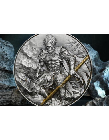 MONKEY KING 2 Oz Plata y 11,5 Oz Cobre Glow In Dark Coin 2000 Francos Camerún 2025 - Coins & More - Camerún