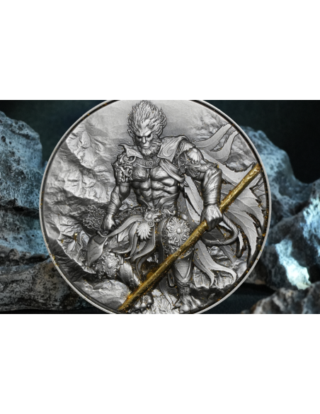 MONKEY KING 2 Oz Silver & 11.5 Oz Copper Glow In Dark Coin 2000 Francs Cameroon 2025 - Coins & More - Cameroun
