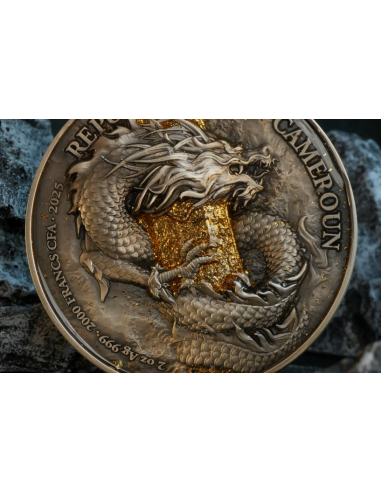 MONKEY KING 2 Oz Plata y 11,5 Oz Cobre Glow In Dark Coin 2000 Francos Camerún 2025 - Coins & More - Camerún
