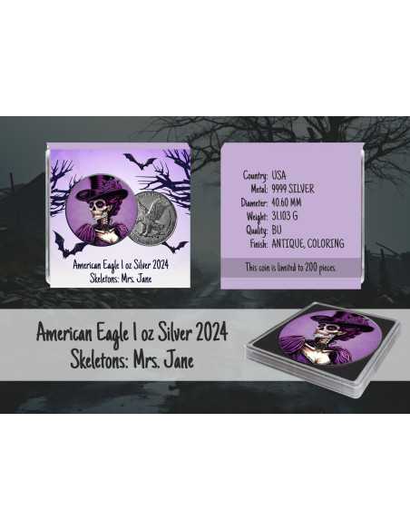 MRS JANE Scheletri Moneta d'argento da 1 Oz dell'Aquila Americana 1$ USA 2024 - Coins & More - Usa