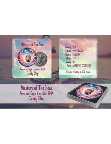 CANDY SHIP Masters of the Seas Moneda de Plata American Eagle 1 Oz 1$ USA 2024 - Coins & More - Usa