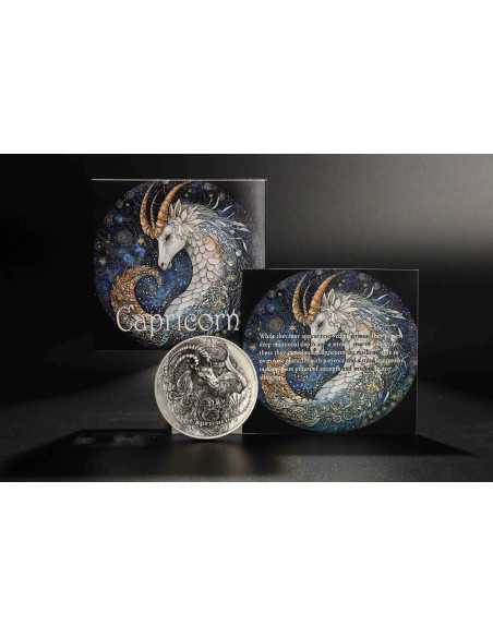 CAPRICORN Douze Signes du Zodiaque Pièce 5 Oz UV Argent 12$ Dollars Niue 2024 - Coins & More - Tchad