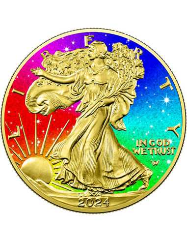 GOLD DIAMOND RAINBOW 1 Oz Silver Coin 1$ USA 2024 - Coins & More - Usa