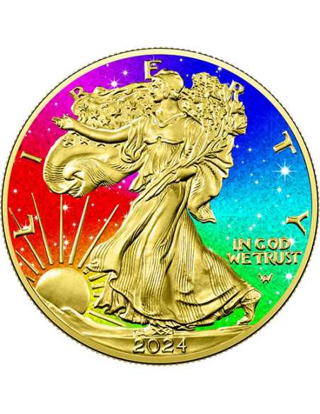 GOLD DIAMOND RAINBOW 1 Oz Silver Coin 1$ USA 2024 - Coins & More - Usa