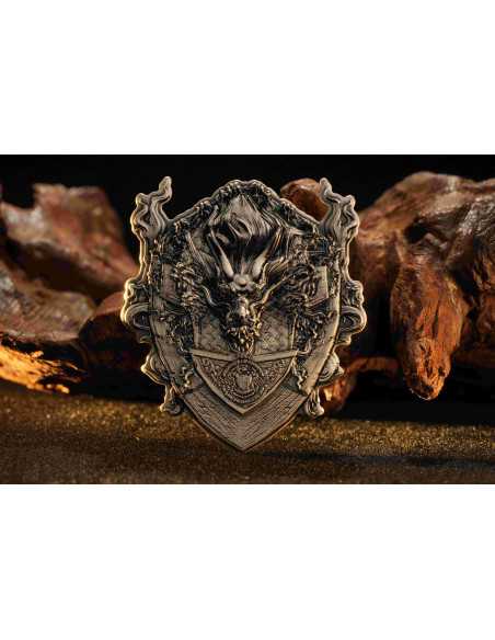 DRAGÓN ETERNO ÁNGEL GUARDIÁN DE LOS SAGRADOS REALES CELESTIALES 2 Oz Moneda de Plata Antigua 2000 Francos Camerún 2025 - Coin...