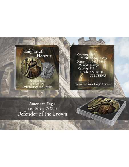 DEFENSOR DE LA CORONA Caballeros de Honor American Eagle 1 Oz Silver Coin 1$ USA 2024 - Coins & More - Usa