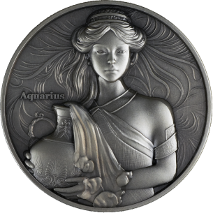 AQUARIUS Douze Signes du Zodiaque Pièce 5 Oz UV Argent 12$ Dollars Niue 2024 - Coins & More - Tchad 2