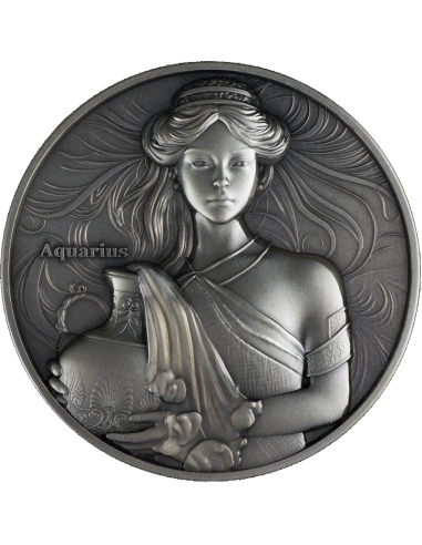AQUARIUS Douze Signes du Zodiaque Pièce 5 Oz UV Argent 12$ Dollars Niue 2024 - Coins & More - Tchad