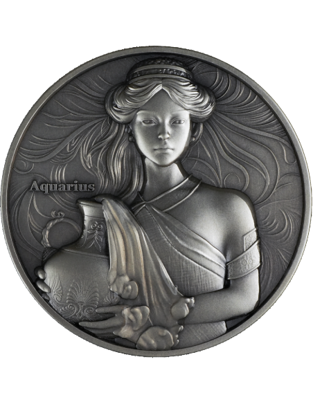 AQUARIUS Douze Signes du Zodiaque Pièce 5 Oz UV Argent 12$ Dollars Niue 2024 - Coins & More - Tchad