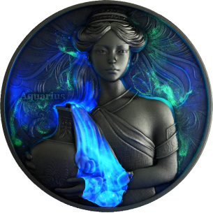 AQUARIUS Dodici Segni Zodiacali 5 Oz UV Moneta d'Argento 12$ Dollari Niue 2024 - Coins & More - Chad