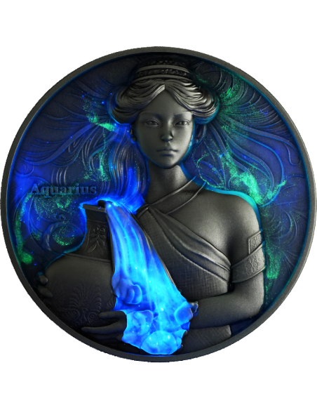 AQUARIUS Twelve Zodiac Signs 5 Oz UV Silver Coin 12$ Dollars Niue 2024 - Coins & More - Chad