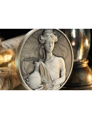 AQUARIUS Douze Signes du Zodiaque Pièce 5 Oz UV Argent 12$ Dollars Niue 2024 - Coins & More - Tchad