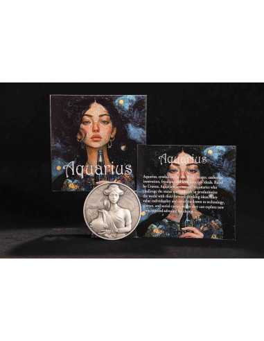 AQUARIUS Twelve Zodiac Signs 5 Oz UV Silver Coin 12$ Dollars Niue 2024 - Coins & More - Chad