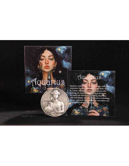 AQUARIUS Twelve Zodiac Signs 5 Oz UV Silver Coin 12$ Dollars Niue 2024 - Coins & More - Chad